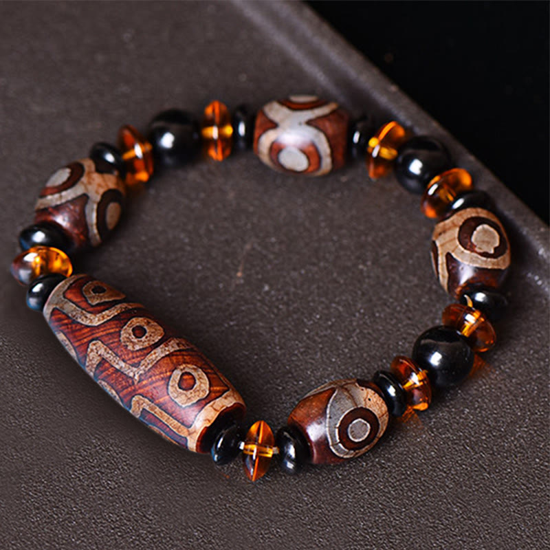 Braccialetto di benedizioni con perline Dzi a nove occhi naturali retrò tibetane Buddha Stones
