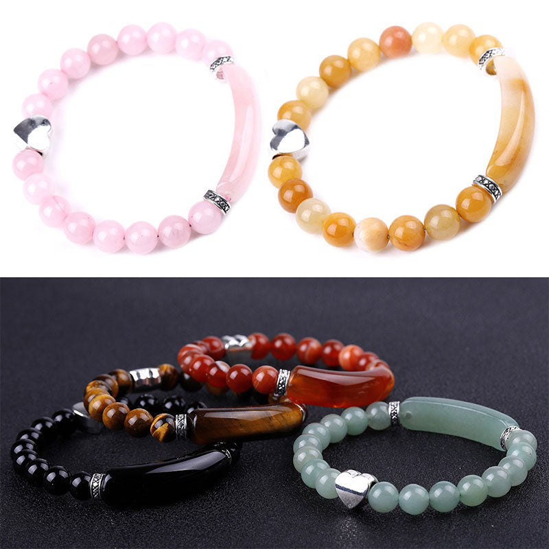 Bracciale unisex a forma di cuore con perline di cristallo naturale
