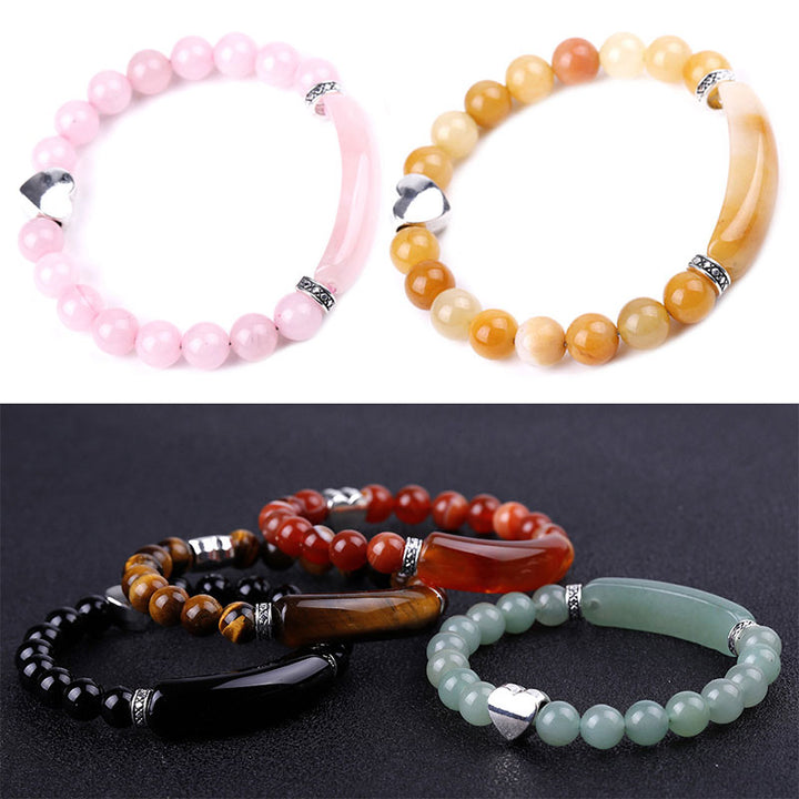 Bracciale unisex a forma di cuore con perline di cristallo naturale
