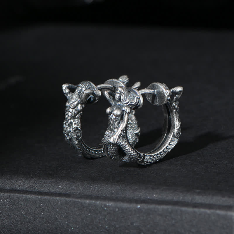 Orecchini di protezione con motivo a cerchio di drago in argento sterling 925 Buddha Stones - Un paio di orecchini - image 0