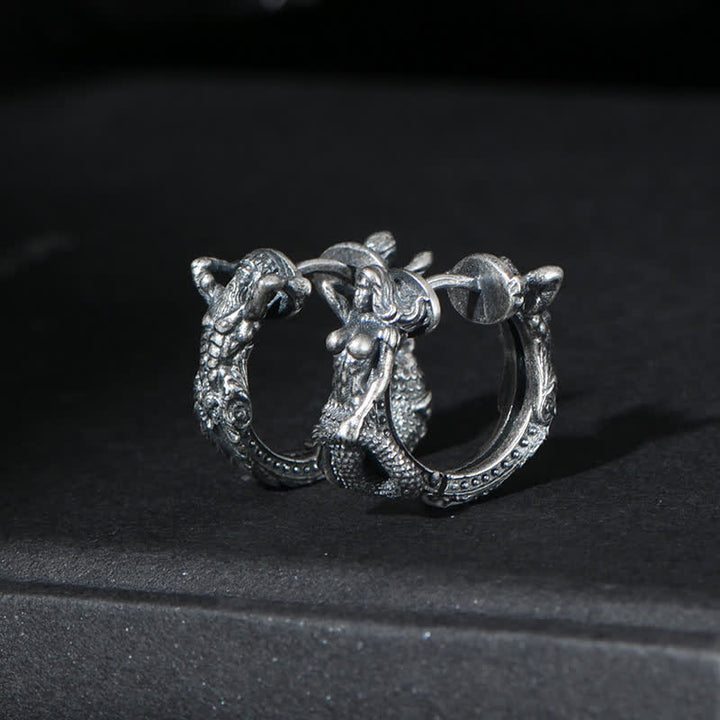 Orecchini di protezione con motivo a cerchio di drago in argento sterling 925
