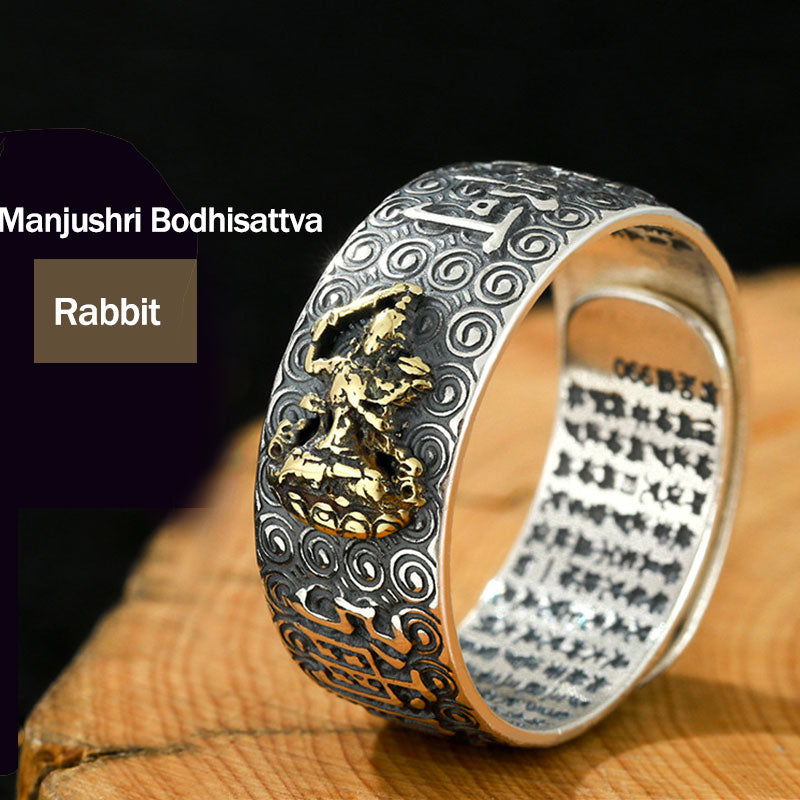 Buddha Stones Zodiaco cinese Buddha natale Ricchezza Fortuna Anello regolabile