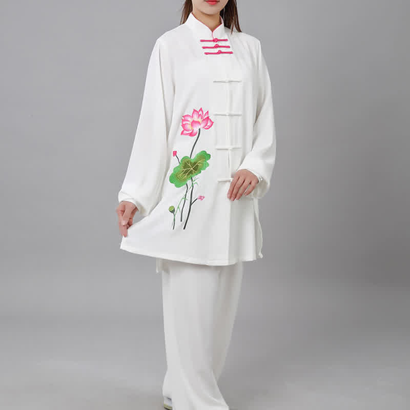 Buddha Stones Fiore di Loto Foglia Modello Tai Chi Meditazione Preghiera Spirituale Zen Pratica Abbigliamento Set da Donna - image 14