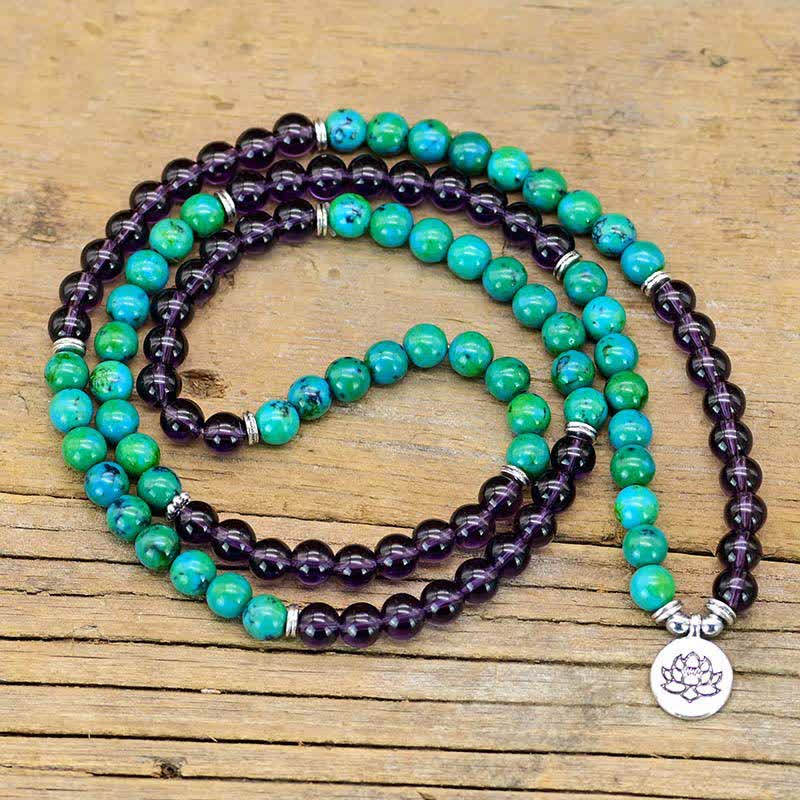 Braccialetto con ciondolo spirituale di loto, ametista, avventurina verde e Buddha Stones - image 2