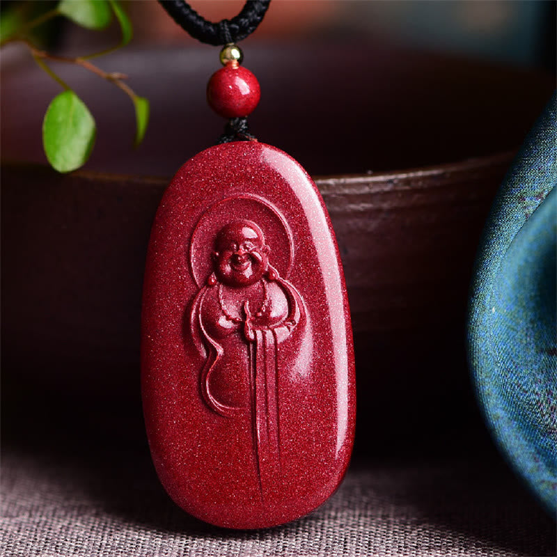 Buddha Stones Buddha che ride Yin Yang Zodiaco cinese Zucca Cinabro naturale Collana con ciondolo di benedizione - Buddha che ride 38*21*8mm - image 1