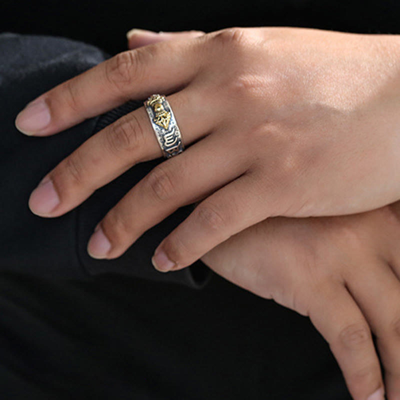 Anello di ricchezza inciso Buddha Stones in argento sterling 990 tibetano Om Mani Padme Hum PiXiu Dorje Vajra Heart Sutra - image 10