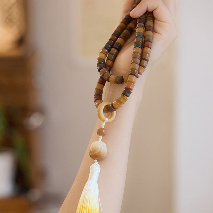 Buddha Stones 108 Mala Beads Bodhi Seed Buddha Mano Loto Braccialetto dell'armonia inciso