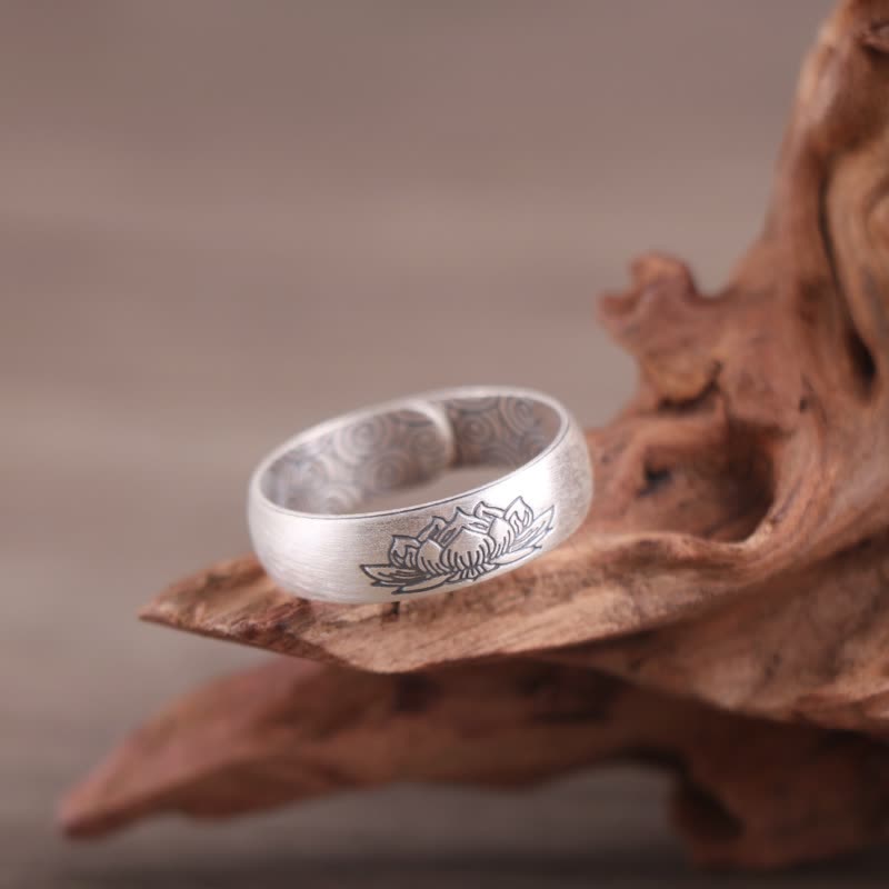 Anello di benedizione Buddha Stones 999 Sterling Silver Lotus Elephant Six True Words - SIMBOLO DEL LOTO - 5,5 g - image 2