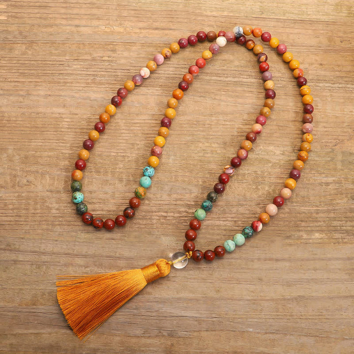 Buddha Stones 108 Mala Beads Mookaite Braccialetto di crescita emozionale Collana con nappa Pendente