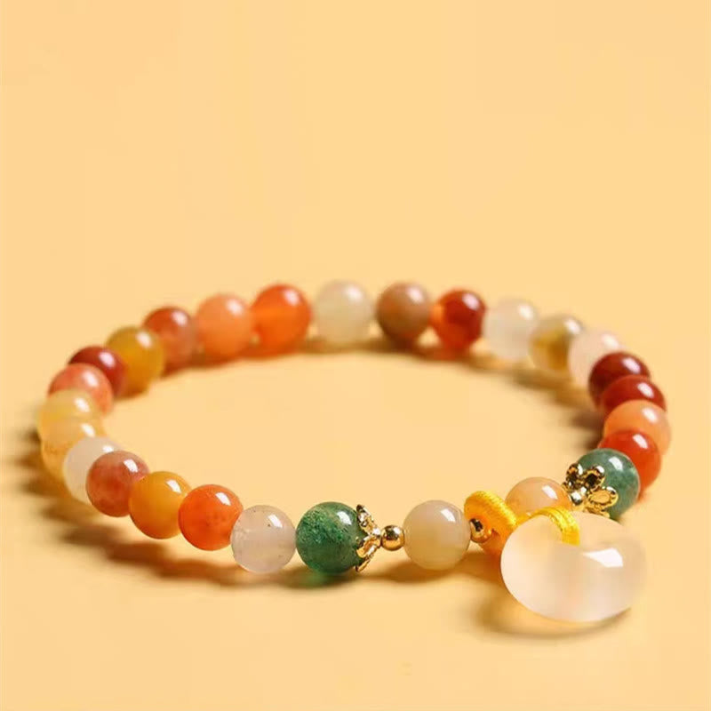 Bracciale Buddha Stones placcato oro 14K, giada di seta dorata colorata, fibbia della pace, ricchezza