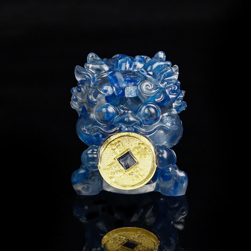 Buddha Stones fatte a mano carine PiXiu moneta d'oro cristallo Fengshui energia ricchezza fortuna decorazione della casa - Cristallo blu - image 16