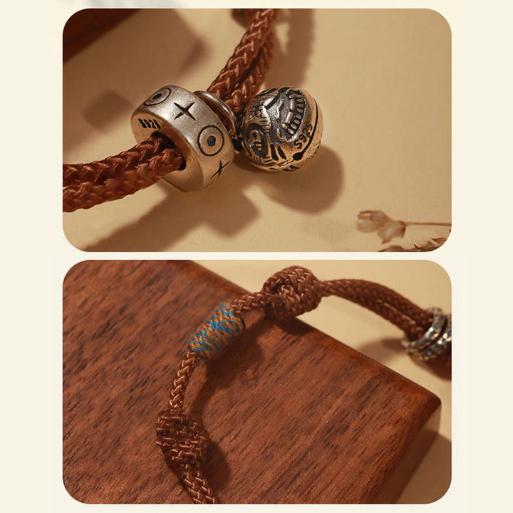 Bracciale intrecciato a mano Buddha Stones 925 Sterling Silver Gold con pesce Koi che ingoia la bestia