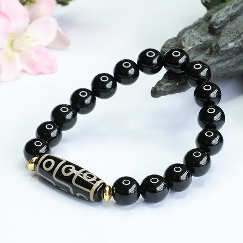 Braccialetto di potere in onice nero con perline Dzi tibetane a nove occhi Buddha Stones