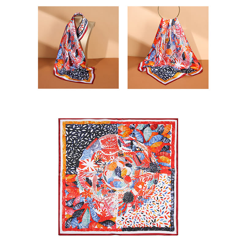 Sciarpa per capelli al collo in seta di gelso al 100%, motivo: Buddha Stones , scena pastorale, mongolfiera, fiori primaverili - image 23