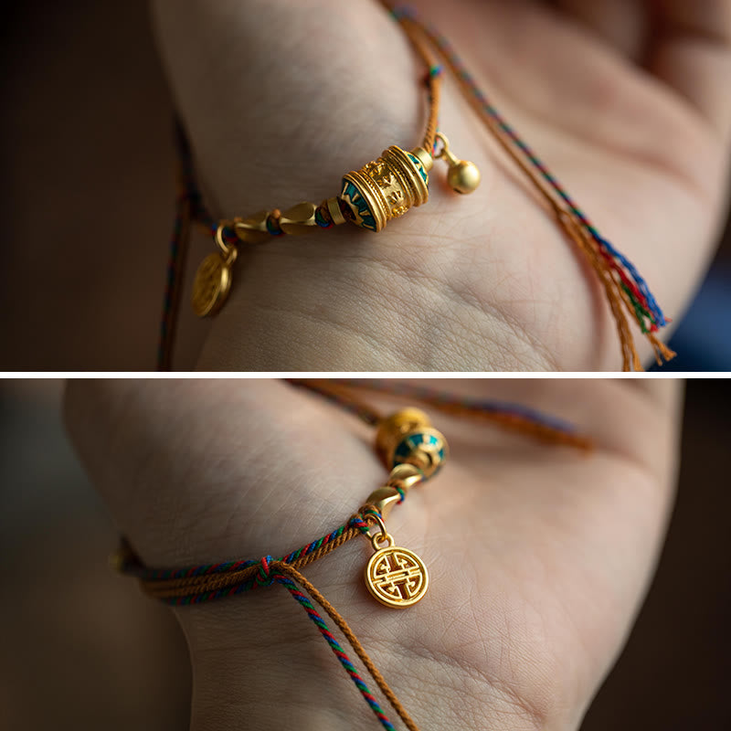 Buddha Stones Tibetano Fatto a Mano Om Mani Padme Hum Ruota della Preghiera Protezione Forza Braccialetto di Corda