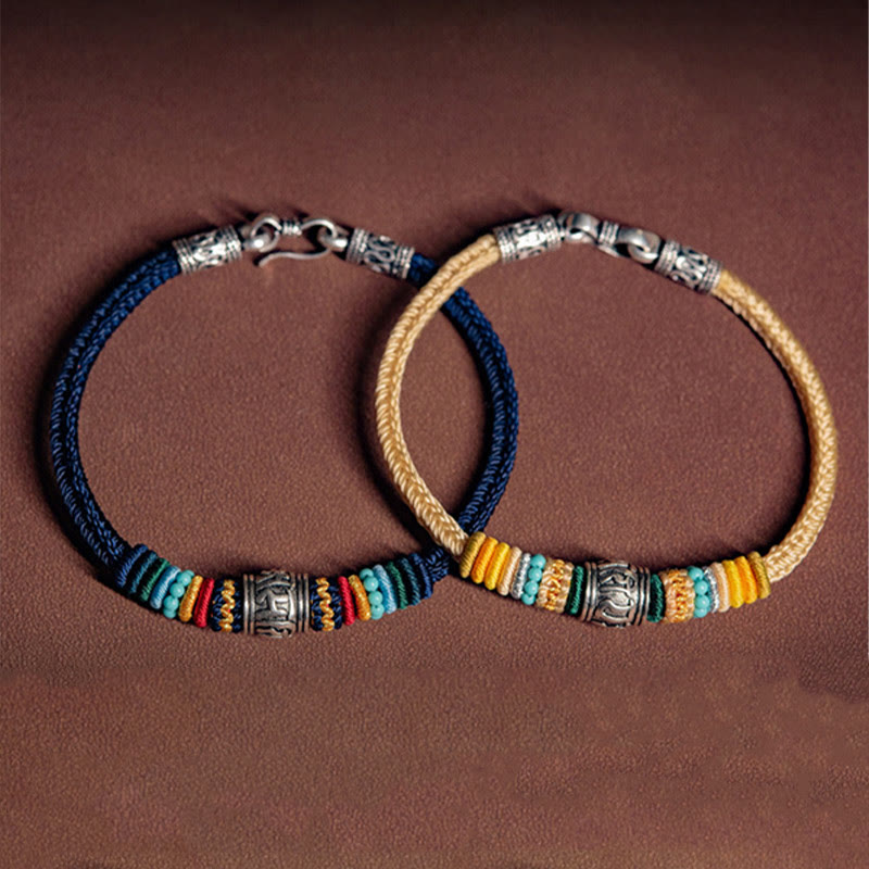 Bracciale intrecciato in argento sterling 925 fatto a mano con Buddha Stones, tibetano Om Mani Padme Hum, purezza