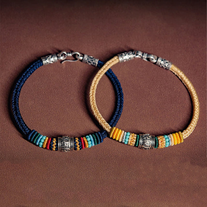 Bracciale intrecciato in argento sterling 925 fatto a mano con Buddha Stones, tibetano Om Mani Padme Hum, purezza