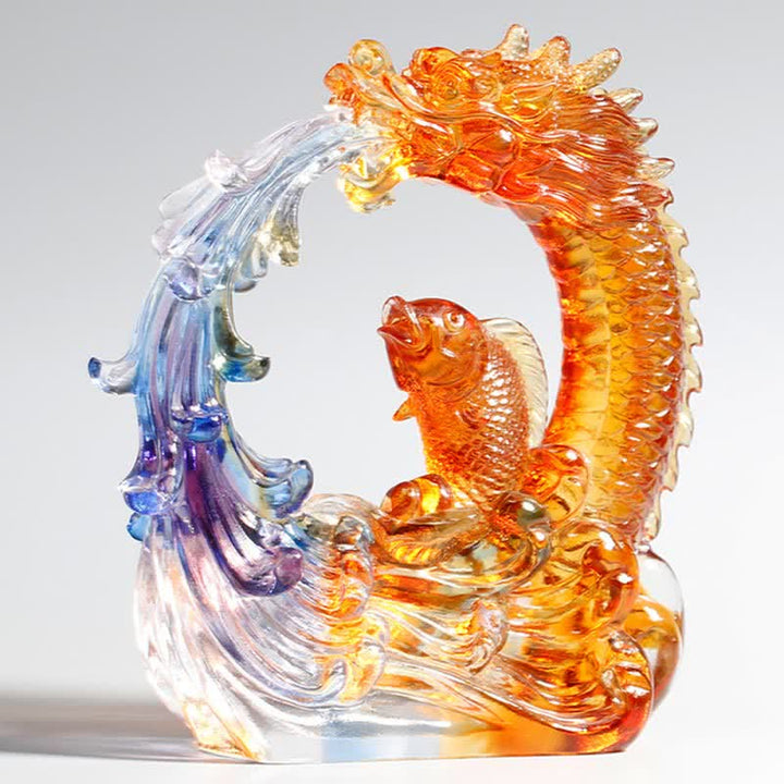 Buddha Stones Feng Shui Drago Koi Pesce Fatto a Mano Liuli Cristallo Arte Pezzo Decorazione Casa Ufficio