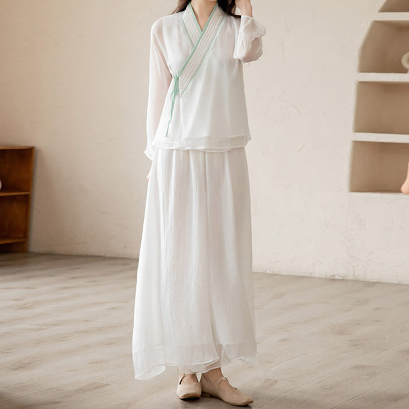 Buddha Stones Retro Preghiera Zen Meditazione Spirituale Pratica Chiffon Abbigliamento Donna Set