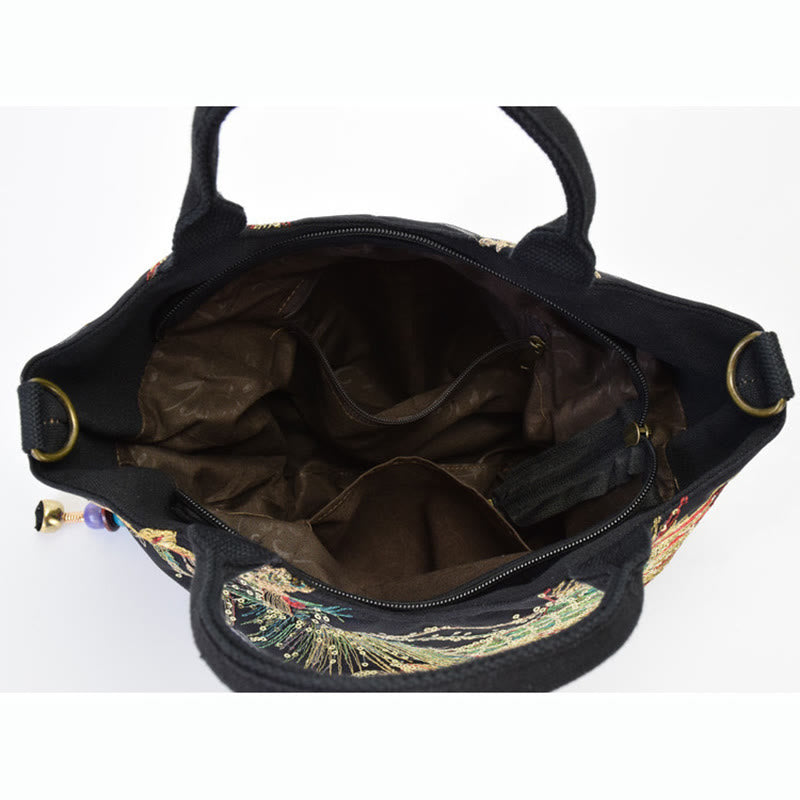 Borsa a tracolla con ricamo a doppia faccia con Buddha Stones e pavone
