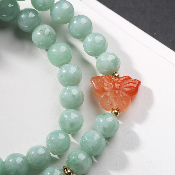 Bracciale Buddha Stones 925 Sterling Silver Jade Natural Ambra Butterfly Luck Abundance