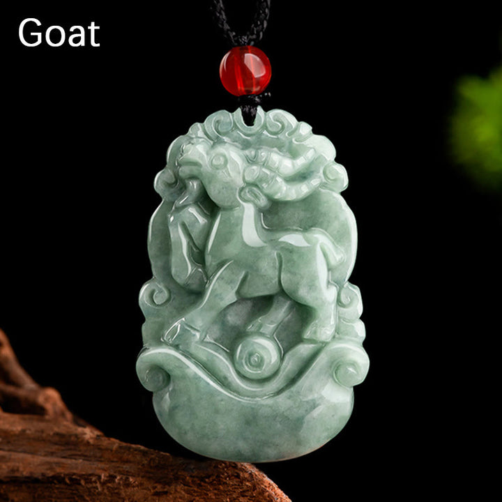 Buddha Stones Giada verde naturale 12 Zodiaco cinese Fortuna Prosperità Collana pendente - Capra - image 16