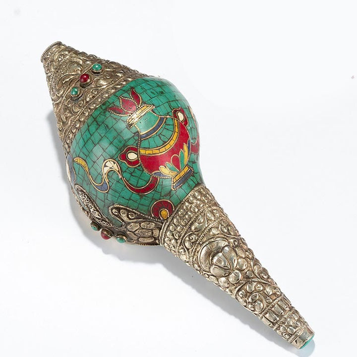 Decorazione positiva della ricchezza della conchiglia del Buddha Shankha Double Dorje incisa a mano tibetana - image 14