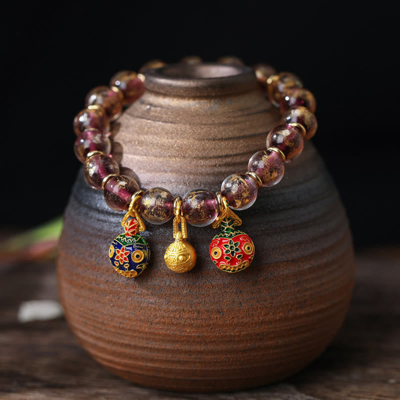 Buddha Stones Oro Ingoiando Bestia Famiglia Ciondolo Oro Argento Lamina Liuli Perline di Vetro Braccialetto Benedizioni