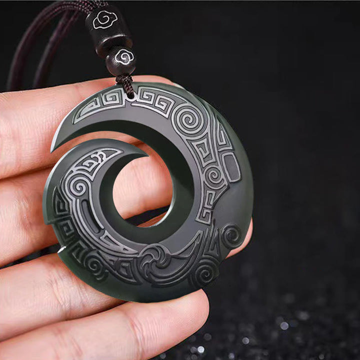 Buddha Stones La fortuna di una persona migliora il design del modello Hetian Ciano Giada Fibbia della pace Collana con ciondolo della fortuna - image 2