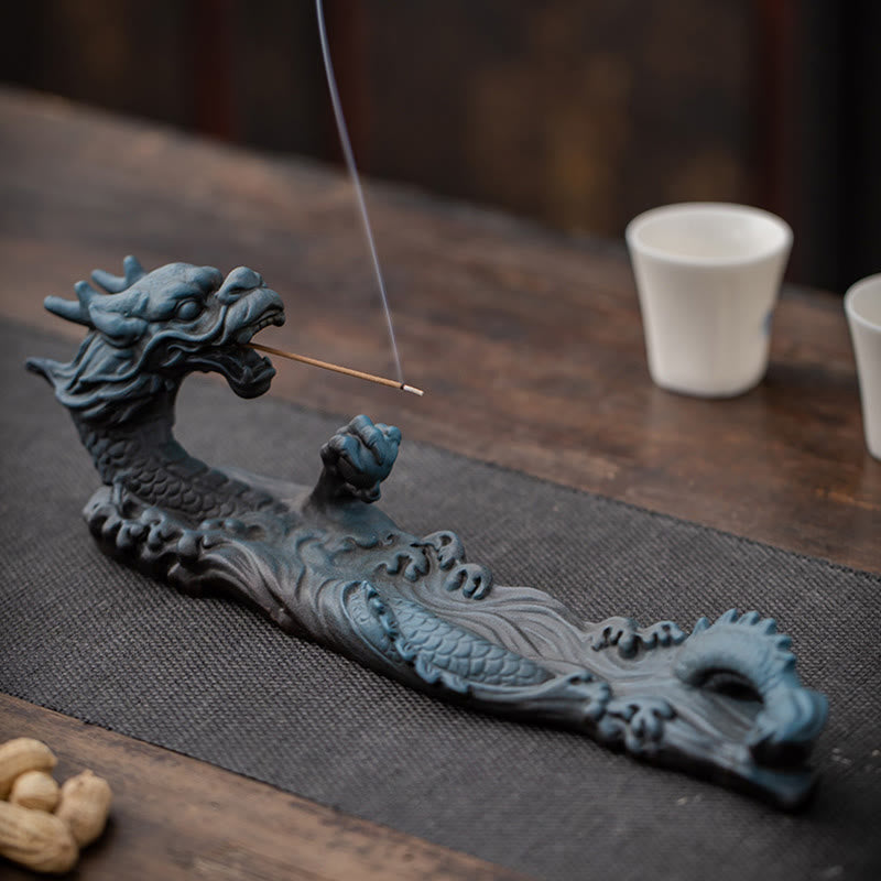 Decorazione bruciatore di incenso in ceramica con bastoncino di protezione del drago Buddha Stones