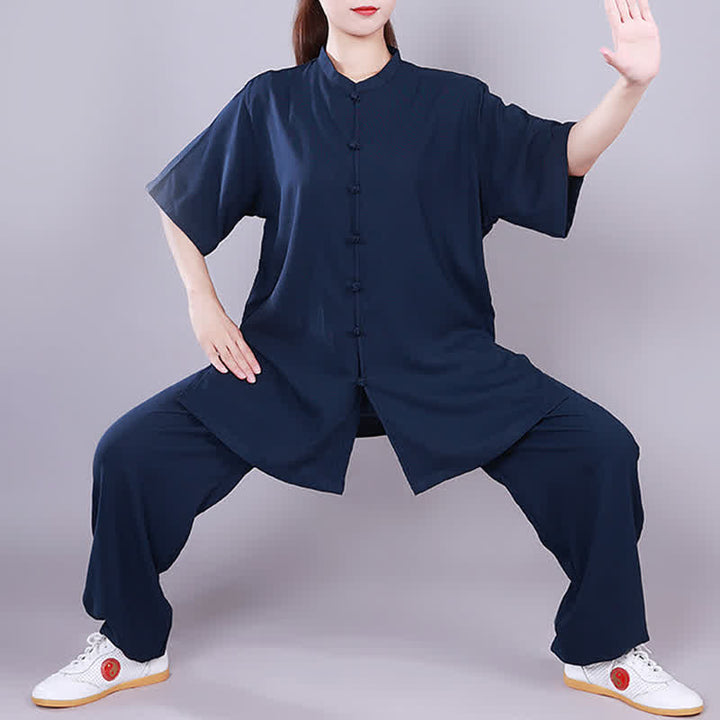 Set di abbigliamento unisex in cotone e lino , Buddha Stones, Tai Chi, Qigong, meditazione, preghiera, pratica spirituale Zen - Blu navy - Manica corta - US14, UK/AU18, EU46 (3XL)  - image 20
