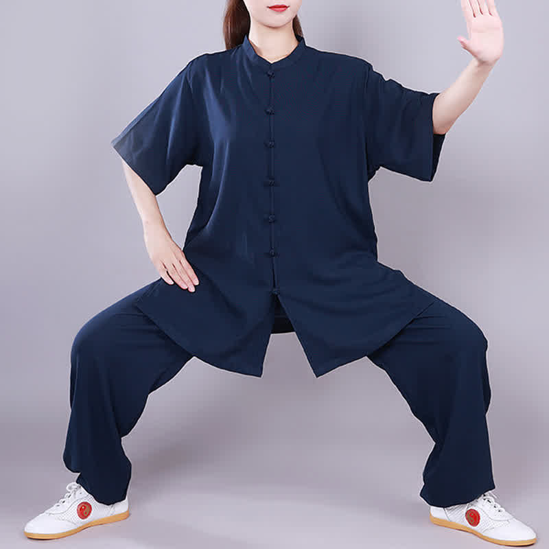 Set di abbigliamento unisex in cotone e lino , Buddha Stones, Tai Chi, Qigong, meditazione, preghiera, pratica spirituale Zen - Blu navy - Manica corta - US14, UK/AU18, EU46 (3XL)  - image 20