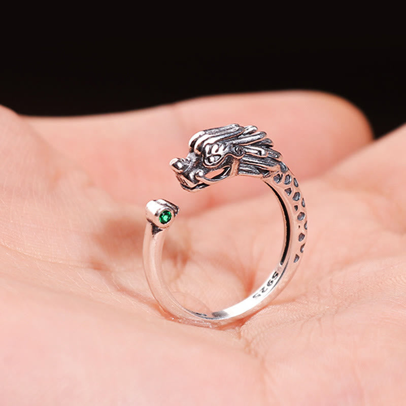 Anello regolabile Buddha Stones Vintage Dragon Design Success Strength