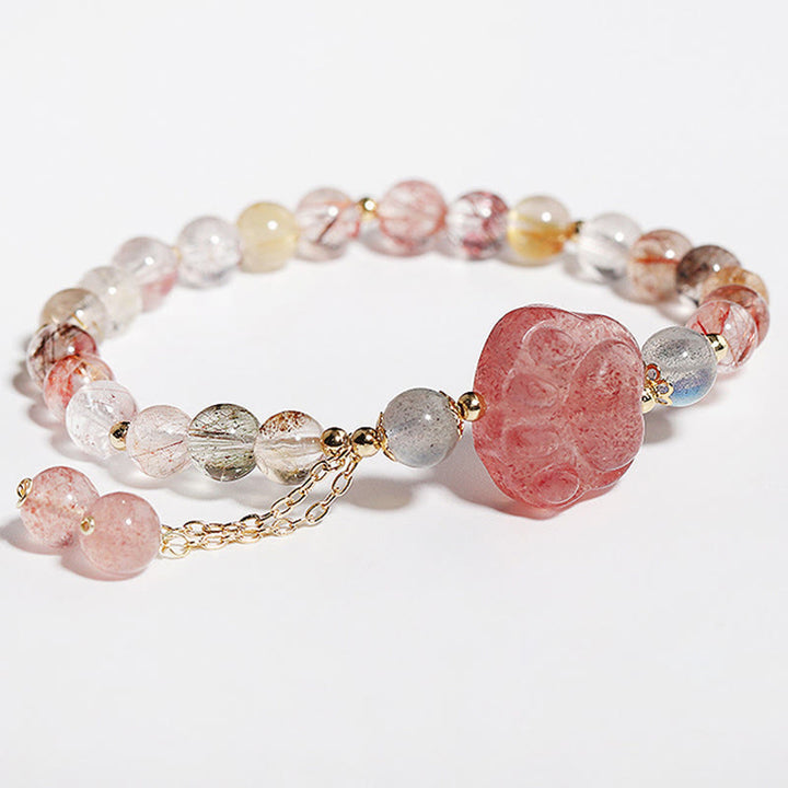 Braccialetto dell'amore con pietra di luna, artiglio di zampa di gatto, quarzo rutilato colorato, Buddha Stones