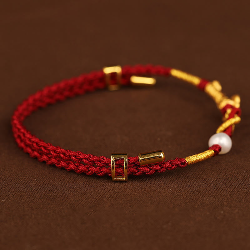 Buddha Stones 24K Oro Desiderio Ruyi Maniglia Fu Carattere Coniglio Perla Fortuna Bracciale Intrecciato - image 7