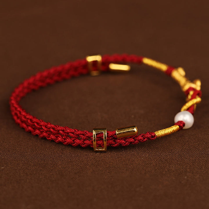 Buddha Stones 24K Oro Desiderio Ruyi Maniglia Fu Carattere Coniglio Perla Fortuna Bracciale Intrecciato - image 7