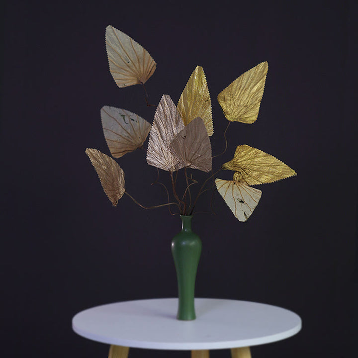 Mazzo di fiori di loto triangolare essiccato naturale con gambo di foglia di loto, ornamenti per la decorazione della casa