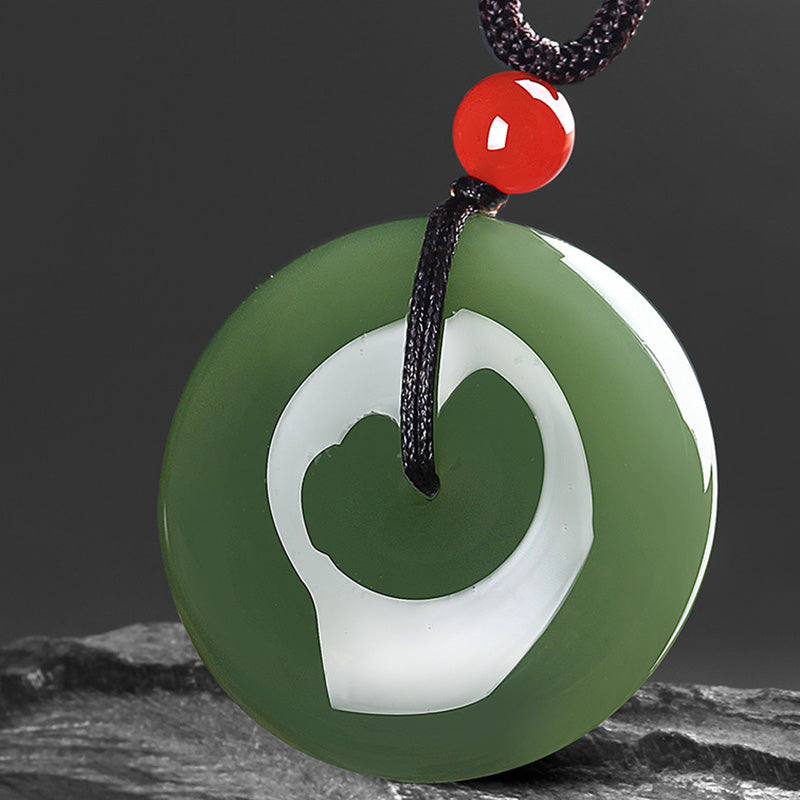 Collana con ciondolo a corda con fibbia della pace in giada rotonda naturale Buddha Stones