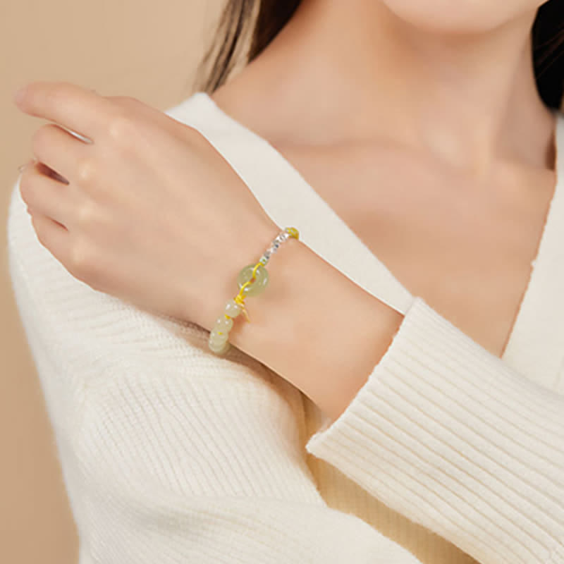 Braccialetto con ciondolo di fortuna e felicità con perline e fibbia della pace in giada Hetian in argento sterling 925 Buddha Stones - image 4