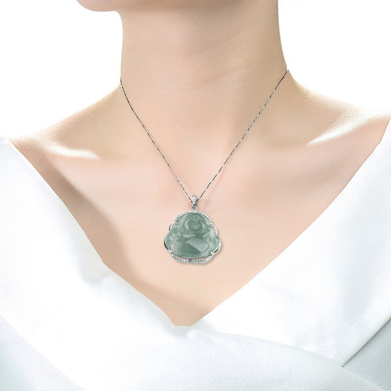Collana con Buddha Stones in argento sterling 925 con ciondolo a forma di Buddha che ride in giada naturale - image 3