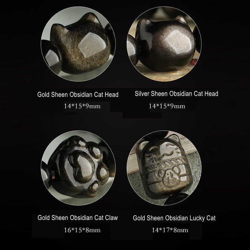 Braccialetto di protezione con gatto portafortuna e zampa adorabile , Buddha Stones, ossidiana lucida d'oro, ossidiana lucida d'argento - image 23