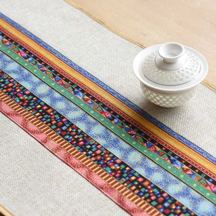 Buddha Stones Stile cinese classico Loto Koi Pesce Fiore Gru Calligrafia Illuminazione Cotone Lino Nappe Runner da tavolo