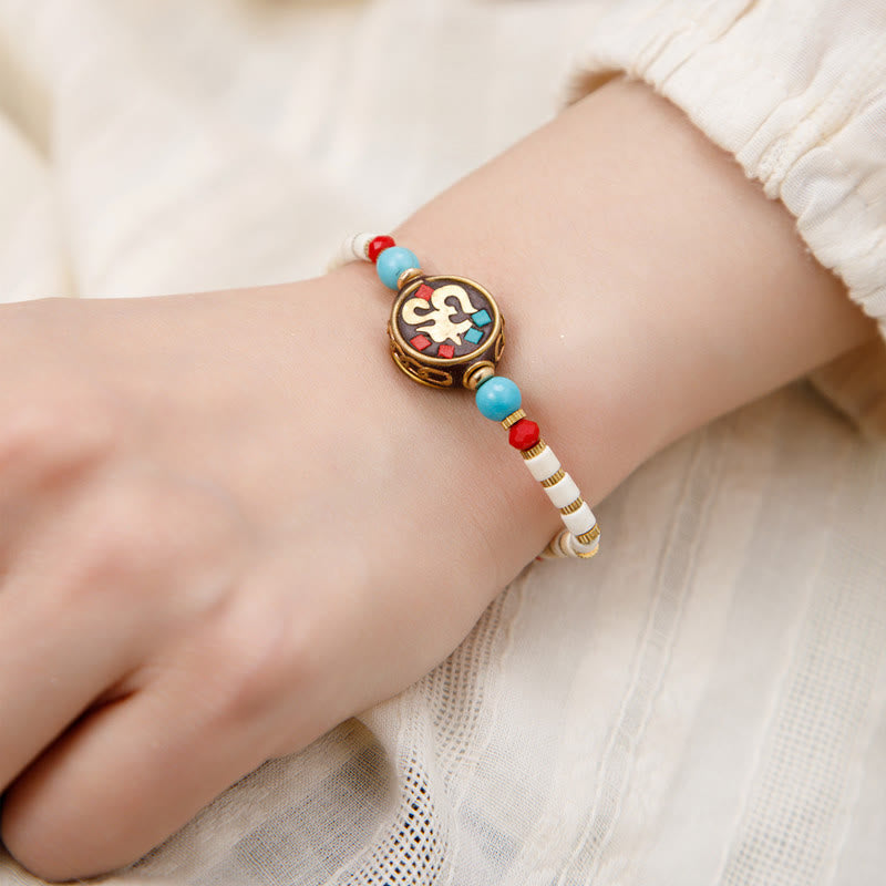 Braccialetto di protezione e forza Buddha Stones in turchese tibetano Om Mani Padme Hum