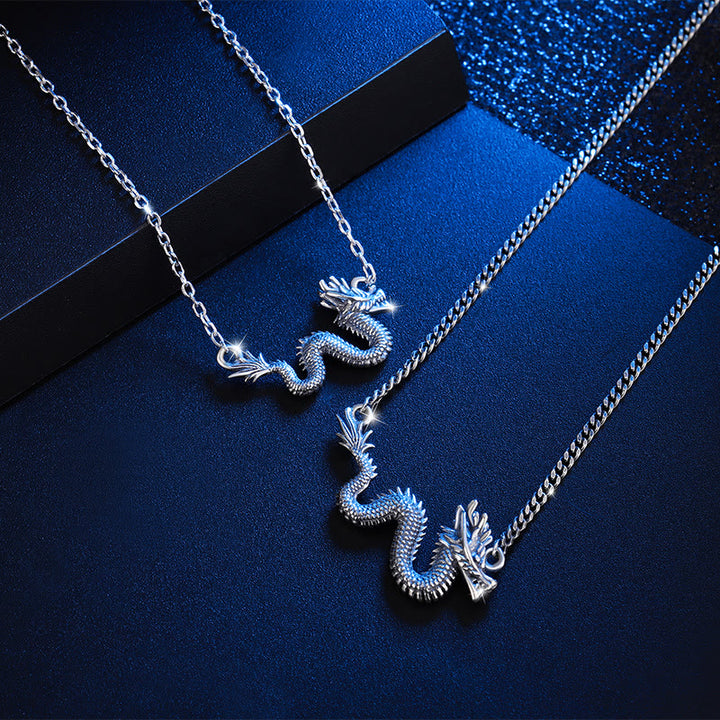 Collana con ciondolo a forma di catena di protezione del drago di buon auspicio dell'anno del drago in argento sterling 925 Buddha Stones