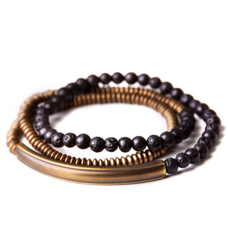 Braccialetto di supporto in rame con roccia lavica vintage Buddha Stones