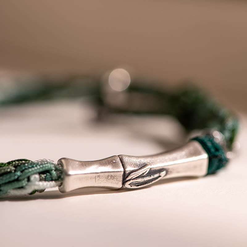Braccialetto in argento sterling 925 con nodo di reincarnazione in bambù e corda di protezione dalla fortuna