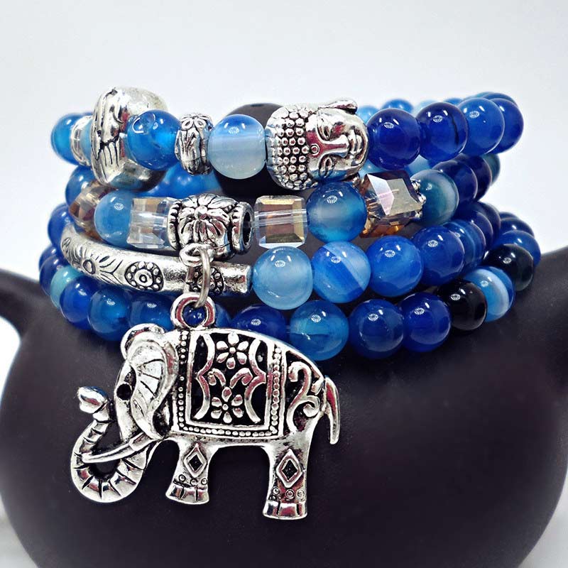 Buddha Stones Braccialetto portafortuna con elefante e Buddha in agata naturale - image 1