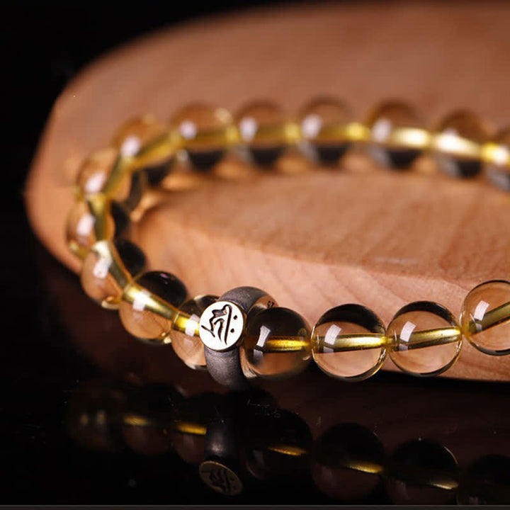 Braccialetto di protezione in argento sterling 925 con zodiaco cinese e Buddha natale in citrino