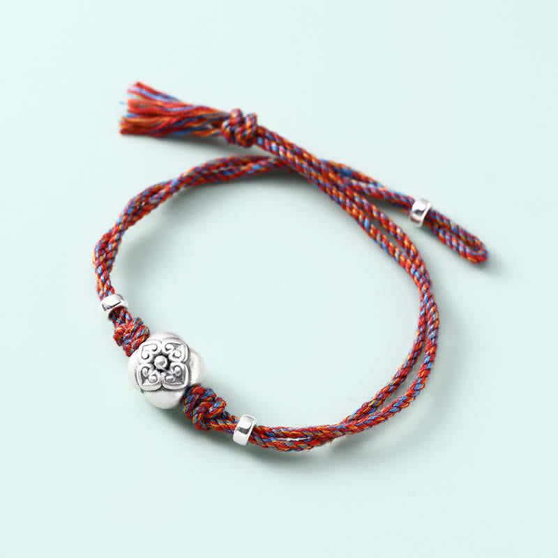 Bracciale intrecciato multicolore Buddha Stones in argento sterling 999 Persimmon Luck