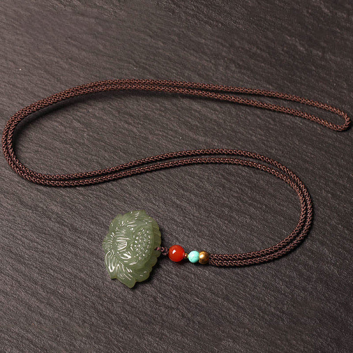 Collana con ciondolo di successo con fiore di loto in giada ciano Hetian Buddha Stones - image 4